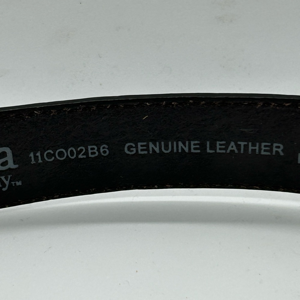 Mens Columbia Dark Brown Leather Belt Silver Fish Embellishments Size 36 - Picture 8 of 10